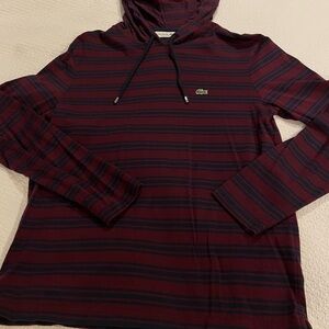 Lacoste Maroon and Navy Striped Hooded long sleeve
